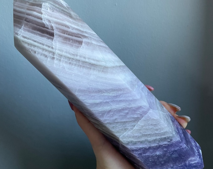 Druzy Lavender silky Fluorite crystal tower, purple fluorite tower,fluorite crystal point, rare crystal tower,crystal home decoration