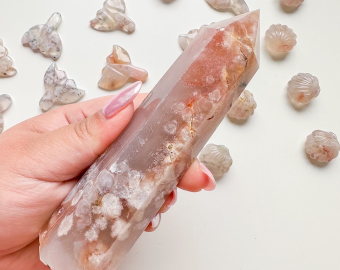 Premium pink flower agate (pk) Crystal tower | pink flower agate crystal tower healing crystal home decor |crystal gift |unique home decor|