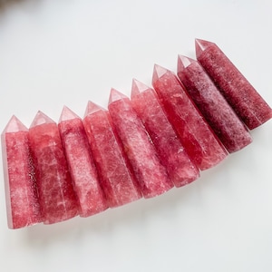 Strawberry quartz crystal tower | red strawberry quartz crystal tower healing crystal healing journey home decoration
