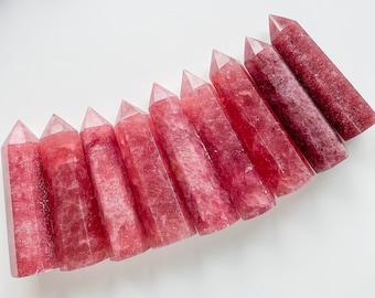 Strawberry quartz crystal tower | red strawberry quartz crystal tower healing crystal healing journey home decoration
