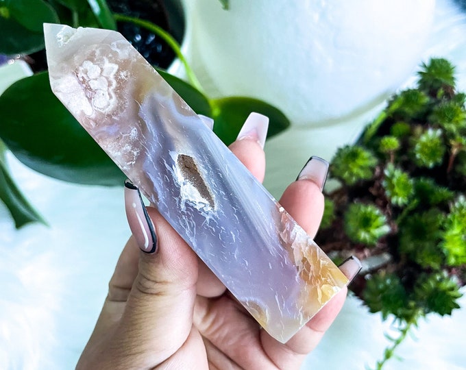 Flower agate crystal tower |cherry blossom agate home decoration | flower agate specimen | healing crystal | birthday gift|anniversary gift