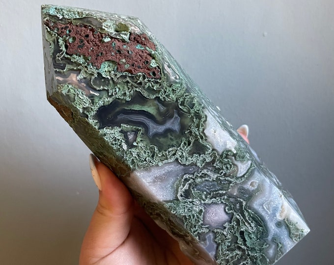 Moss agate crystal tower | moss agate home decoration | moss agate ornament | healing crystal | birthstone gifts| wedding anniversary gift