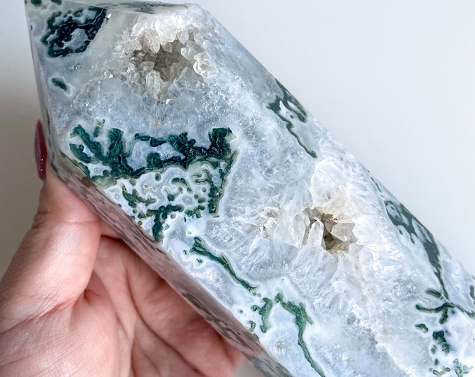 Moss agate crystal tower | moss agate home decoration | moss agate ornament | healing crystal | birthstone gifts| wedding anniversary gift