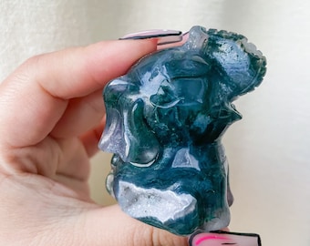 Premium Moss agate elephant crystal animal carving home deco