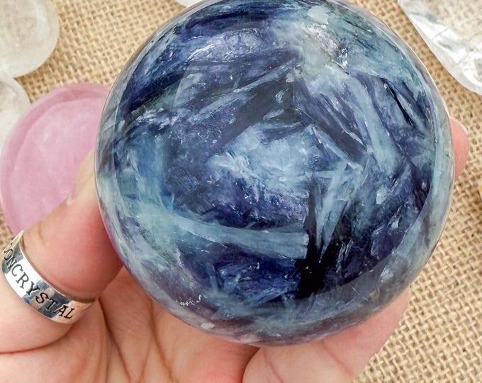 Aquamarine Crystal Sphere with pink tourmaline  Lepidolite,kyanite & Smoky Quartz | Natural Gemstone Sphere | Crystal Decor | Collector Gift