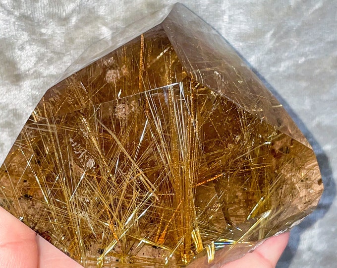 Large Golden Rutilated Quartz Crystal - Unique Decor Piece or Gift for Crystal Collectors