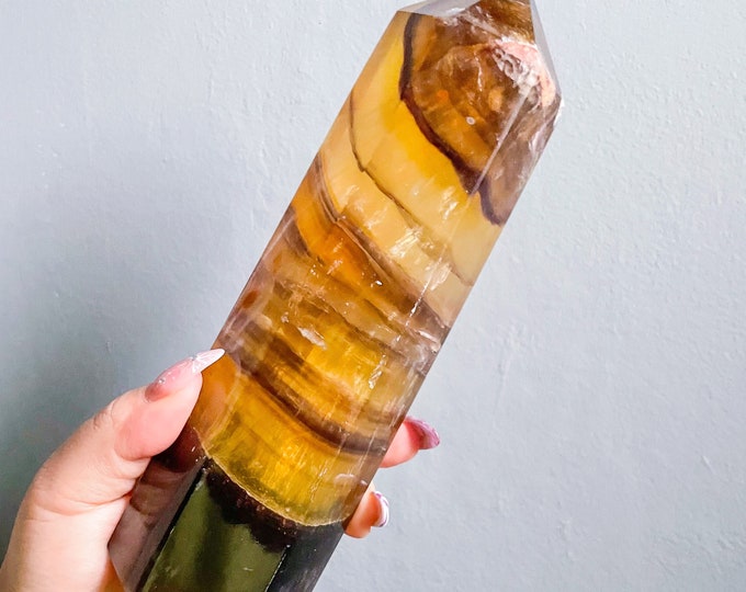 yellow Fluorite crystal tower,yellow fluorite tower,premium fluorite crystal point, rare crystal tower,crystal home decoration