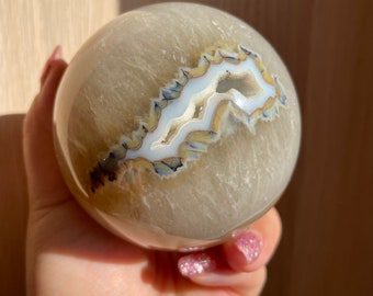 Natural Agate Sphere - High Quality Druzy Healing Crystal for Home Decor and Meditation