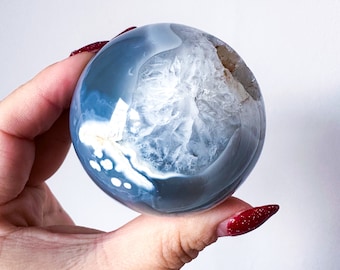 Orca Agate natural crystal sphere| unique crystal home decor| Tranquility home style | Earthy decor | Oceanic decor | unique gift idea