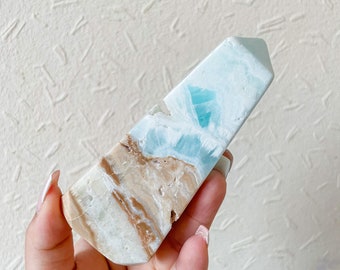 Caribbean blue calcite crystal tower  crystal tower | Caribbean calcite healing crystal healing journey home decoration