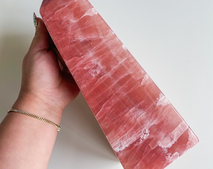 Premium rose calcite crystal tower | rose calcite XL crystal tower ornament healing crystal healing journey home decoration