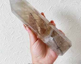 Tourmalated quartz crystal tower  healing crystal home decor