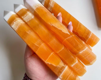 Orange calcite crystal tower|tall crystal wand healing crystal healing journey home decoration