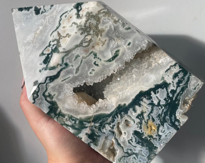 Premium Moss agate crystal tower | moss agate home decoration | moss agate ornament | healing crystal | birthstone gifts