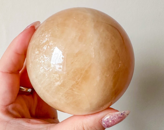 Honey calcite crystal sphere healing crystal home decor
