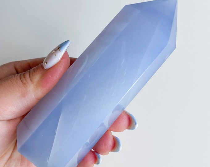 Blue chalcedony crystal tower chunky crystal tower healing crystal healing journey home decoration