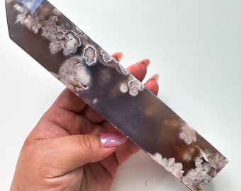 Black Flower agate crystal tower (NT) |flower agate home decoration | flower agate specimen  | unique gift| anniversary gift