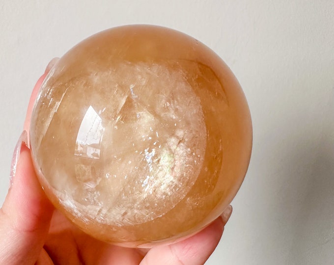 Honey calcite crystal sphere healing crystal home decor