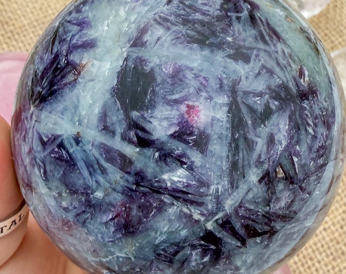 Aquamarine Crystal Sphere with pink tourmaline  Lepidolite,kyanite & Smoky Quartz | Natural Gemstone Sphere | Crystal Decor | Collector Gift