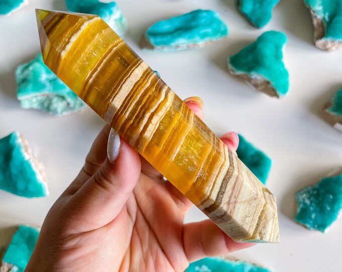 Natural yellow fluorite Double terminated crystal wand crystal healing crystal grid crystal magic home decoration meditation