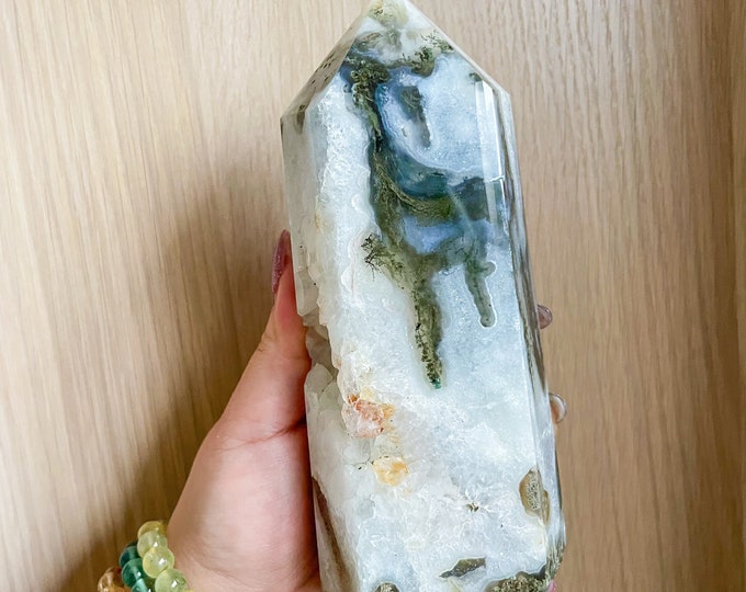 Moss agate crystal tower | moss agate home decoration | moss agate ornament | healing crystal | birthstone gifts| wedding anniversary gift