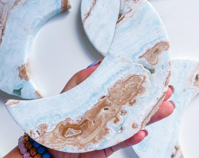Caribbean calcite large crystal moon hand carving healing crystal healing journey home decoration
