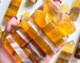 Fluorite crystal tower | high quality yellow  fluorite crystal tower healing crystal home decor