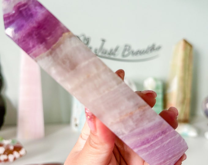 Rare Purple Silk Fluorite Crystal Tower - Stunning Home Decor Piece with Healing Properties