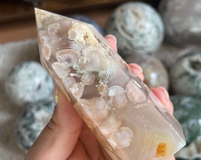 Druzy flower agate Crystal tower pink flower agate crystal tower healing crystal home decor