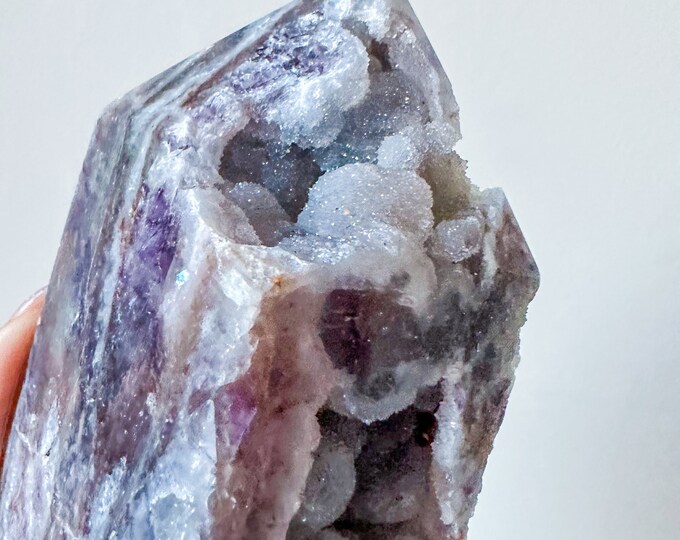 druzy purple fluorite with quartz and calcite | rare fluorite crystal tower healing crystal