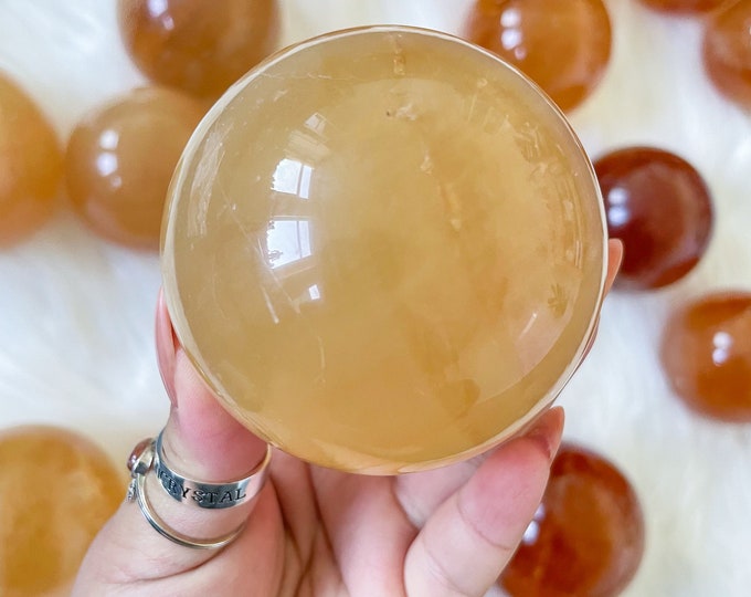 Honey calcite crystal sphere healing crystal home decor