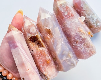 Flower agate crystal tower |cherry blossom agate home decoration | flower agate specimen | healing crystal | birthday gift|anniversary gift 