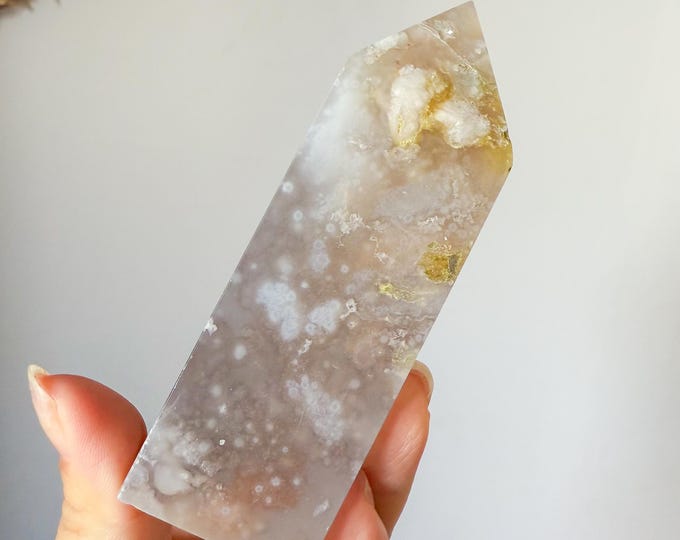 Premium Black flower agate crystal tower healing crystal home decor