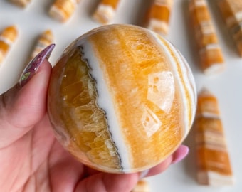Orange Calcite crystal sphere healing crystal home decor