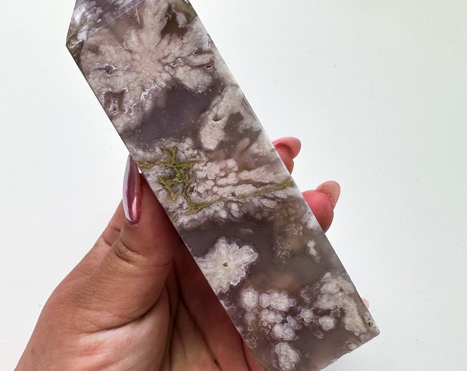 Black Flower agate crystal tower (NT) |flower agate home decoration | flower agate specimen  | unique gift| anniversary gift