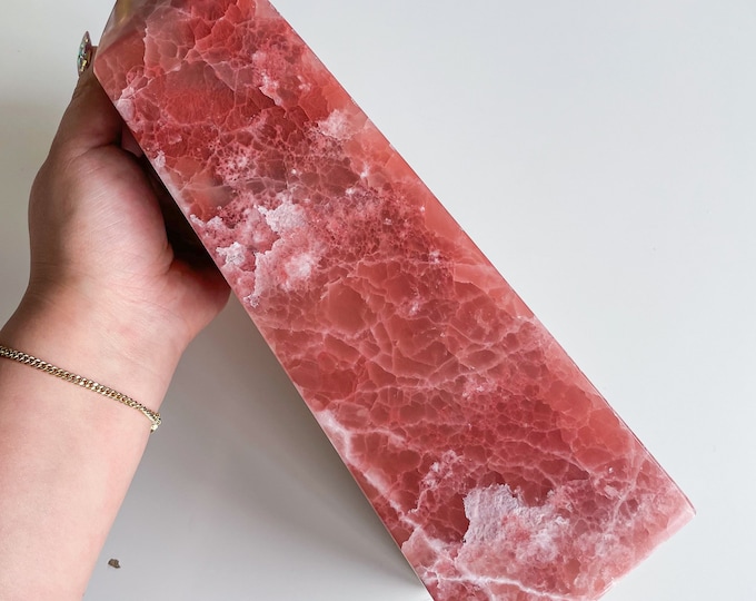 Premium rose calcite crystal tower | rose calcite XL crystal tower ornament healing crystal healing journey home decoration