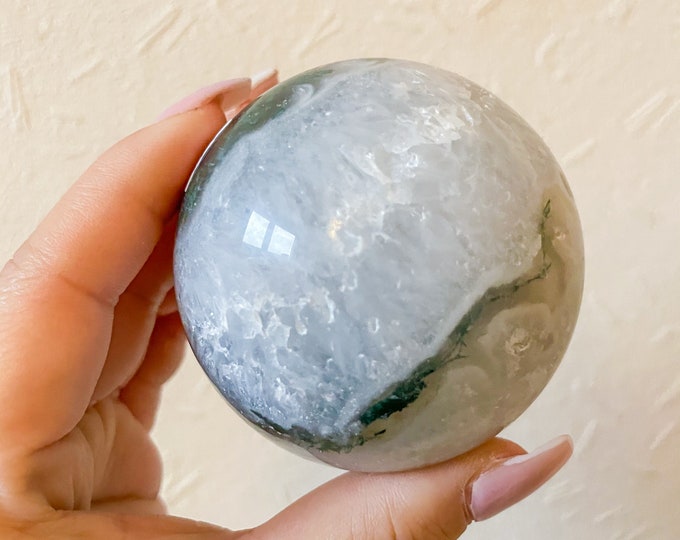 Natural Moss Agate Sphere - High Quality Druzy Healing Crystal for Home Decor and Meditation