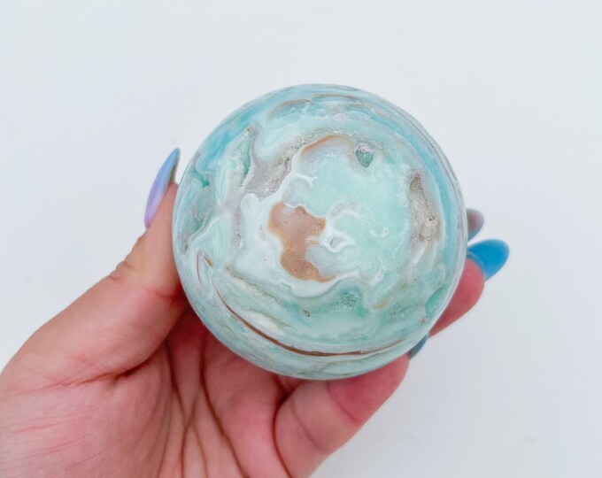 Blue aragonite crystal sphere healing crystal home decor