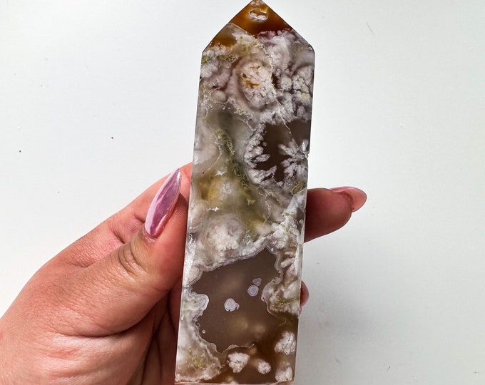 Black Flower agate crystal tower (NT) |flower agate home decoration | flower agate specimen  | unique gift| anniversary gift