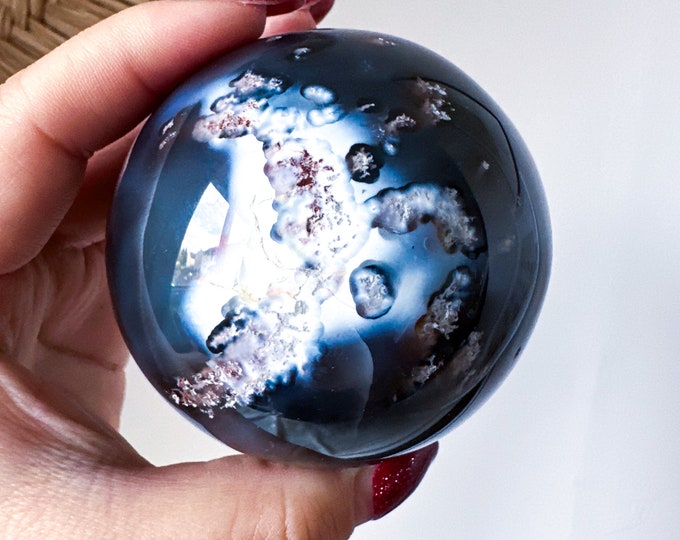 Orca Agate natural crystal sphere| unique crystal home decor| Tranquility home style | Earthy decor | Oceanic decor | unique gift idea