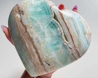 Premium Caribbean calcite XL large crystal heart healing crystal healing journey home decoration