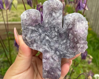 Amethyst geode with moss agate healing crystal home decor