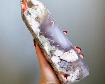 Flower agate crystal tower |cherry blossom agate home decoration | flower agate specimen | healing crystal | birthday gift|anniversary gift