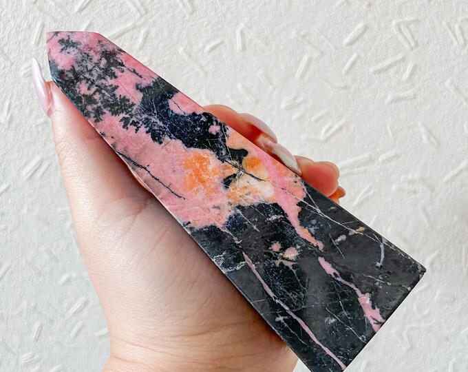 Rhodonite crystal tower chunky crystal tower healing crystal healing journey home decoration
