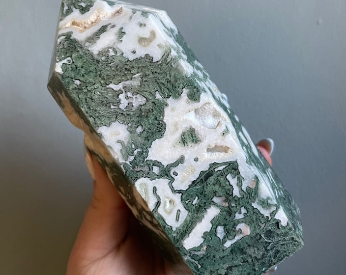 Moss agate crystal tower | moss agate home decoration | moss agate ornament | healing crystal | birthstone gifts| wedding anniversary gift