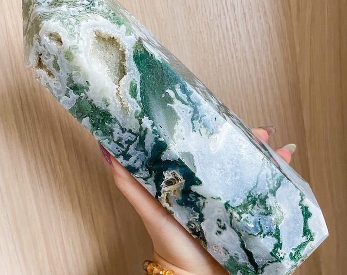 Moss agate crystal tower | moss agate home decoration | moss agate ornament | healing crystal | birthstone gifts| wedding anniversary gift