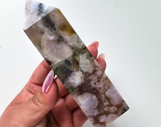 Black Flower agate crystal tower (NT) |flower agate home decoration | flower agate specimen  | unique gift| anniversary gift