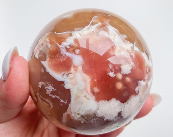 Flower agate crystal sphere|cherry blossom agate home decoration | flower agate specimen | healing crystal | birthday gift|anniversary gift