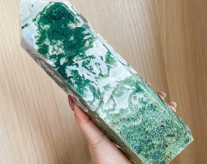 Moss agate crystal tower | moss agate home decoration | moss agate ornament | healing crystal | birthstone gifts| wedding anniversary gift