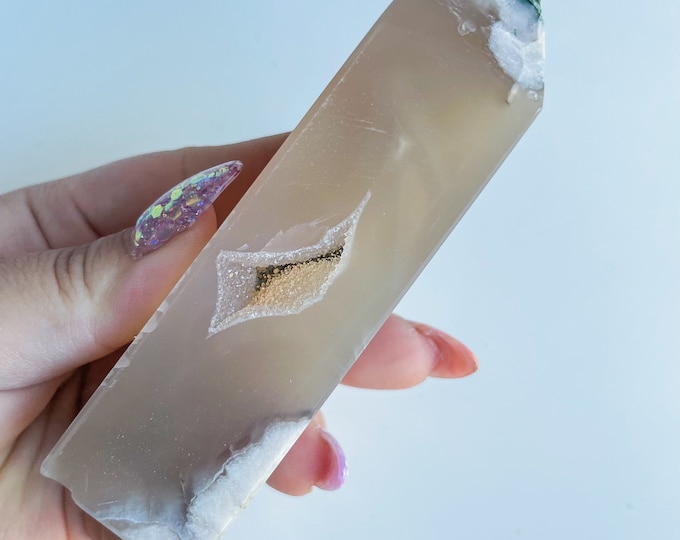 Druzy flower agate geode Crystal tower pink flower agate crystal tower healing crystal home decor